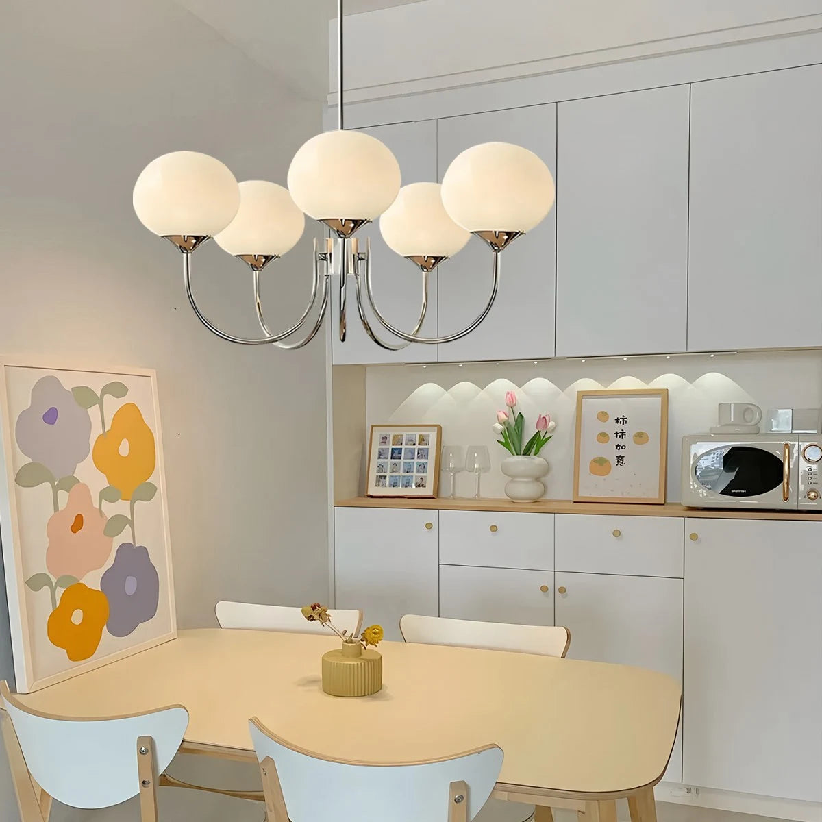 Antizer Pink Glass Globe Arm Chandelier for Living Room