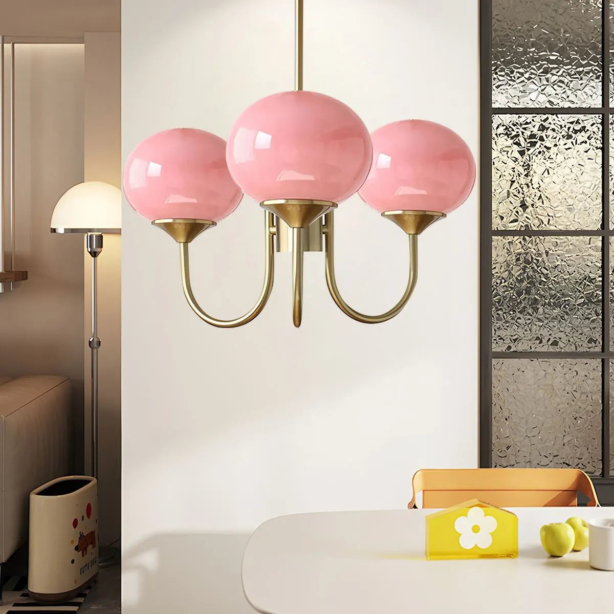 Antizer Pink Glass Globe Arm Chandelier for Living Room