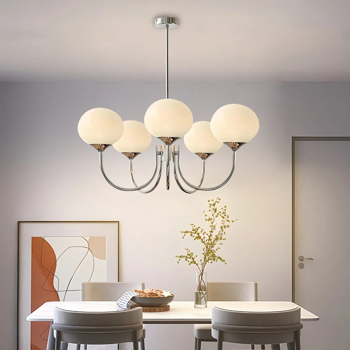 Antizer Pink Glass Globe Arm Chandelier for Living Room