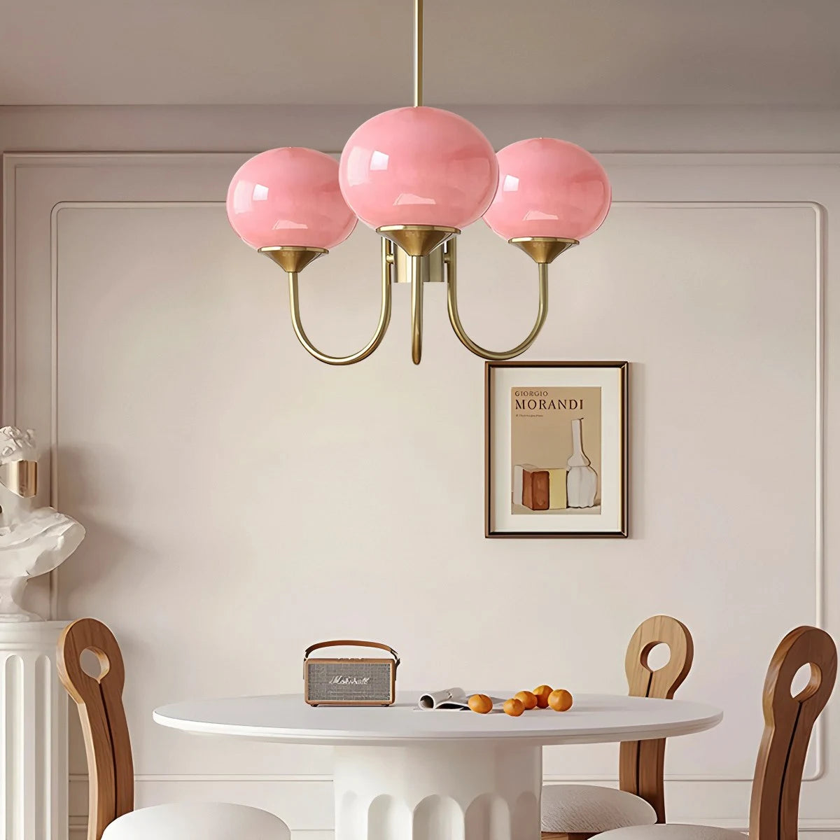 Antizer Pink Glass Globe Arm Chandelier for Living Room