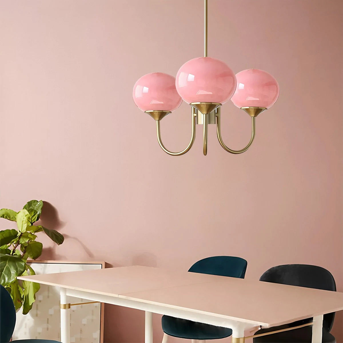 Antizer Pink Glass Globe Arm Chandelier for Living Room