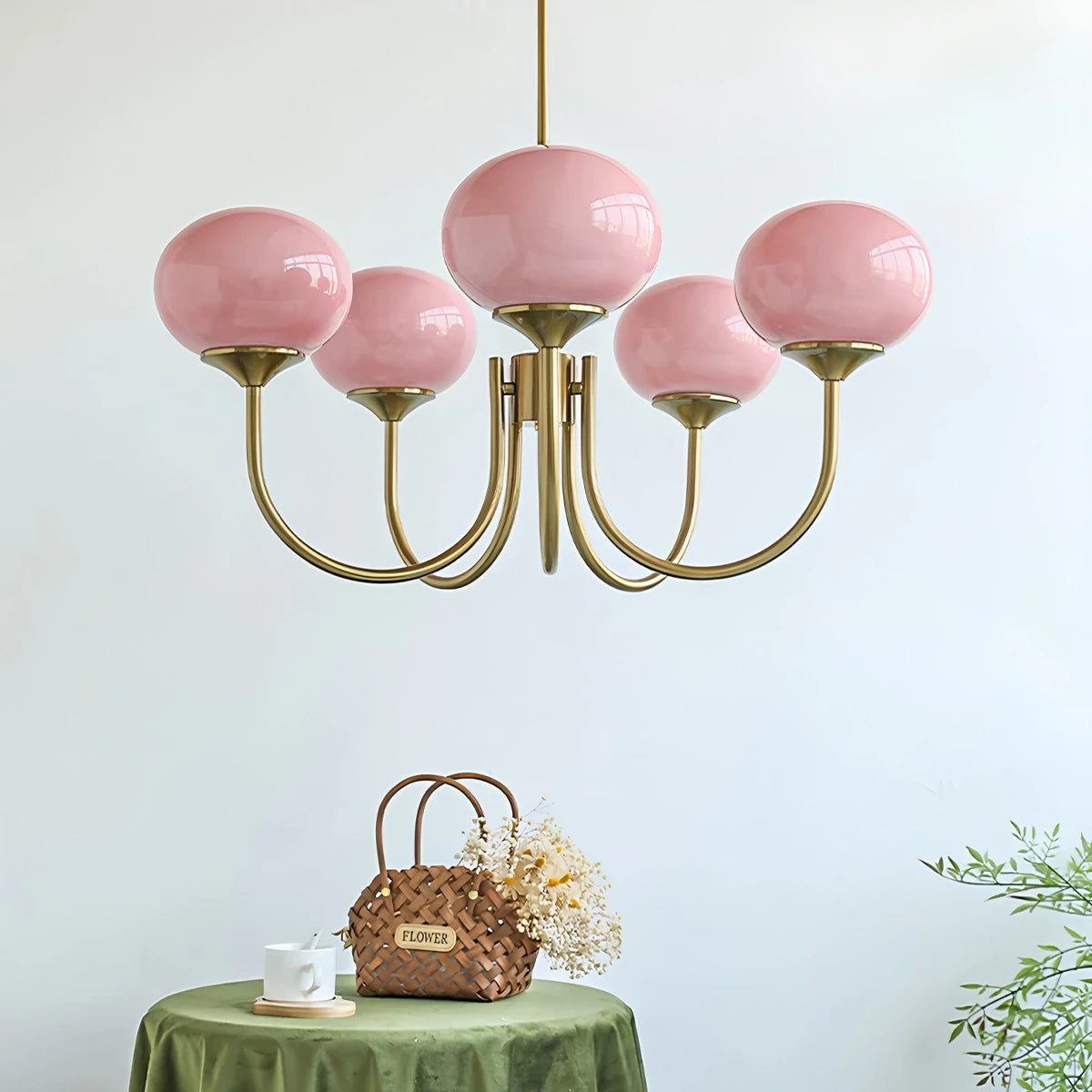Antizer Pink Glass Globe Arm Chandelier for Living Room