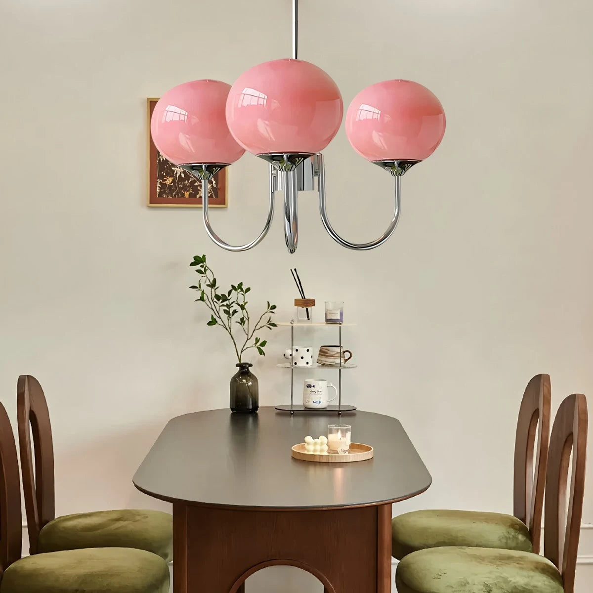 Antizer Pink Glass Globe Arm Chandelier for Living Room