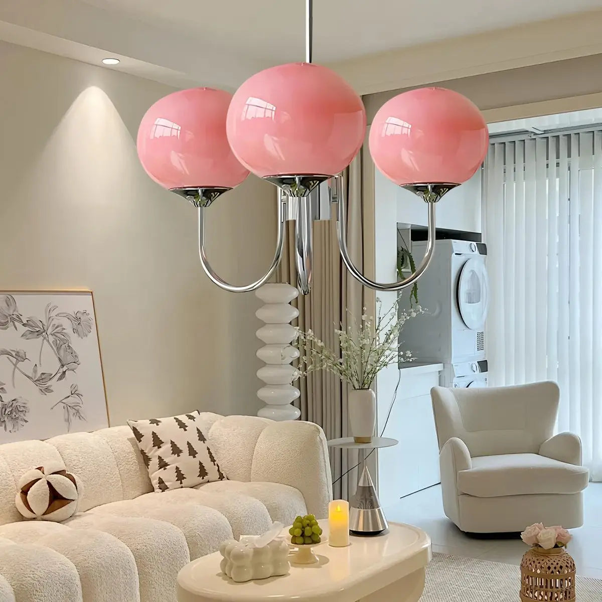 Antizer Pink Glass Globe Arm Chandelier for Living Room