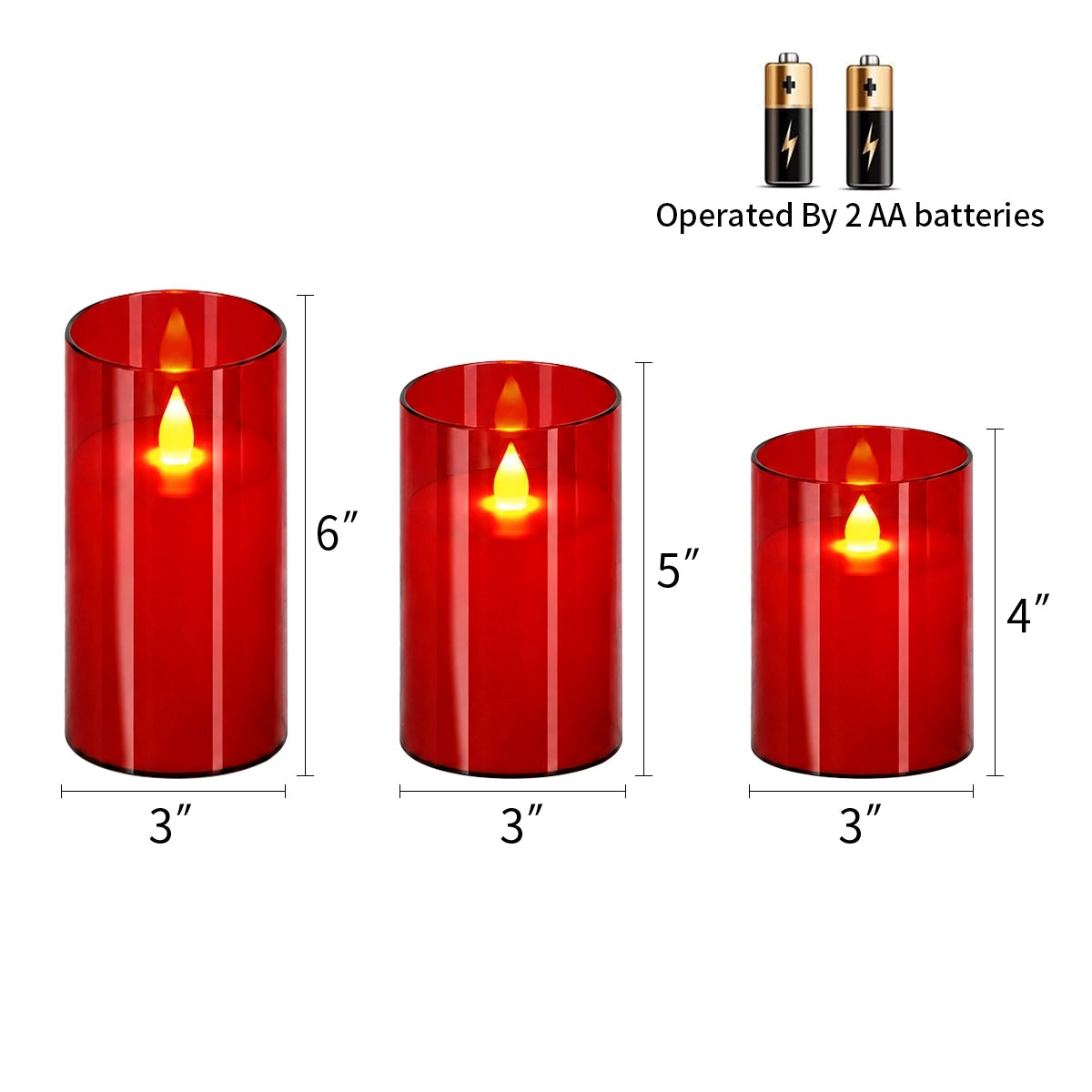 Antizer Red Acrylic Glass Pillar Flameless Candle 12 Pack × 6
