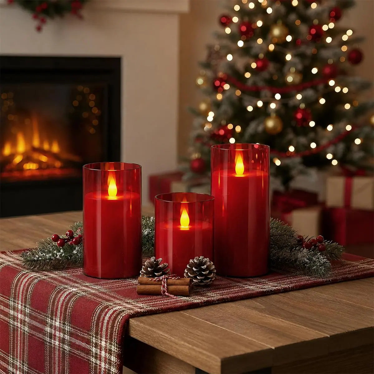 Antizer Red Acrylic Glass Pillar Flameless Candle 12 Pack × 6