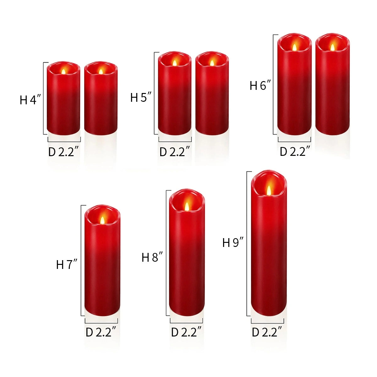 Antizer Red LED Flameless Paraffin Candle 9 Pack × 8