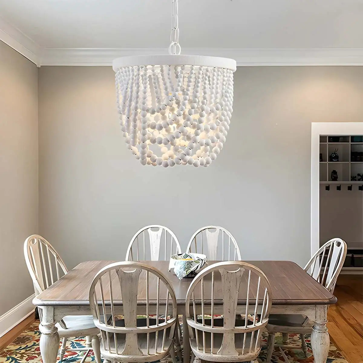 Antizer Retro Wooden Bead Chandelier for Dining Room