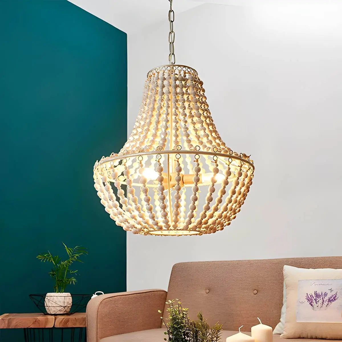 Antizer Retro Wooden Bead Chandelier for Dining Room