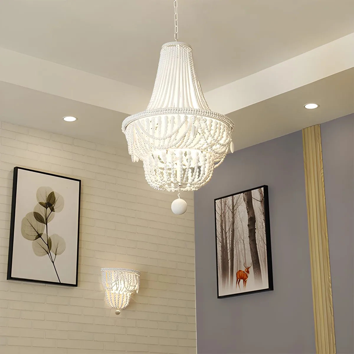 Antizer Retro Wooden Bead Chandelier for Dining Room