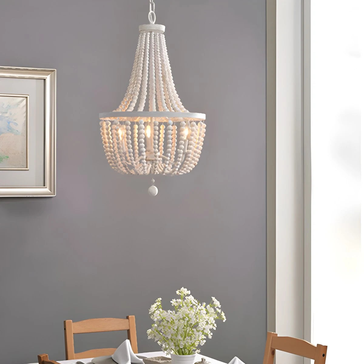 Antizer Retro Wooden Bead Chandelier for Dining Room