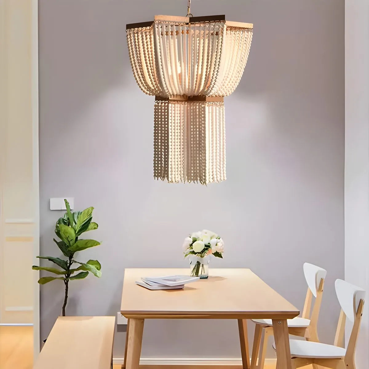 Antizer Retro Wooden Bead Chandelier for Dining Room