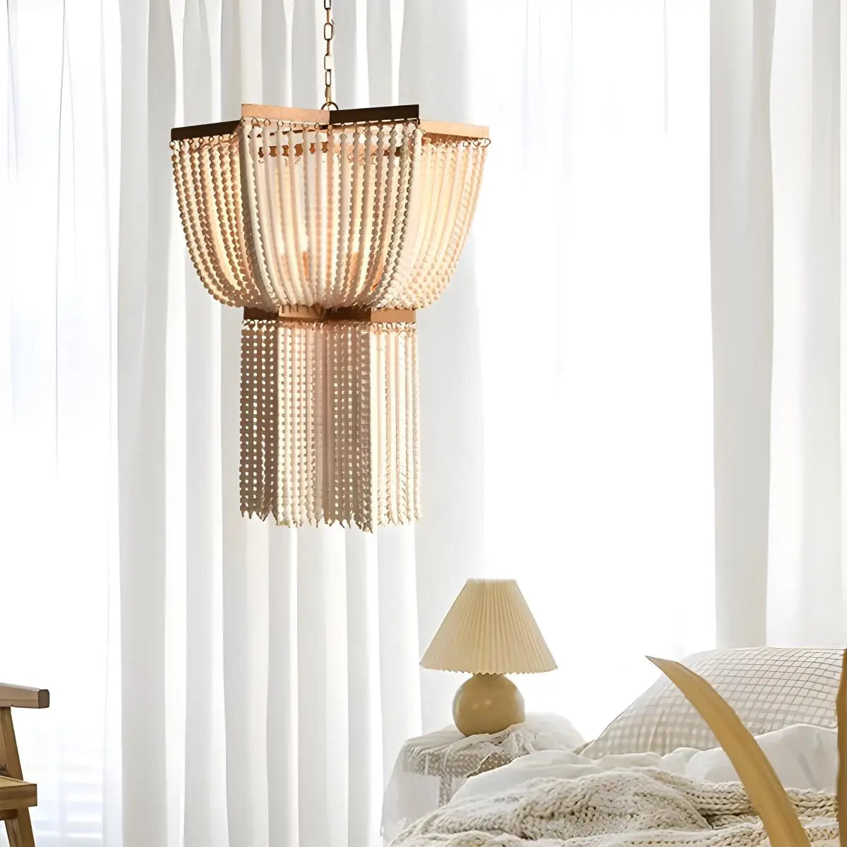 Antizer Retro Wooden Bead Chandelier for Dining Room