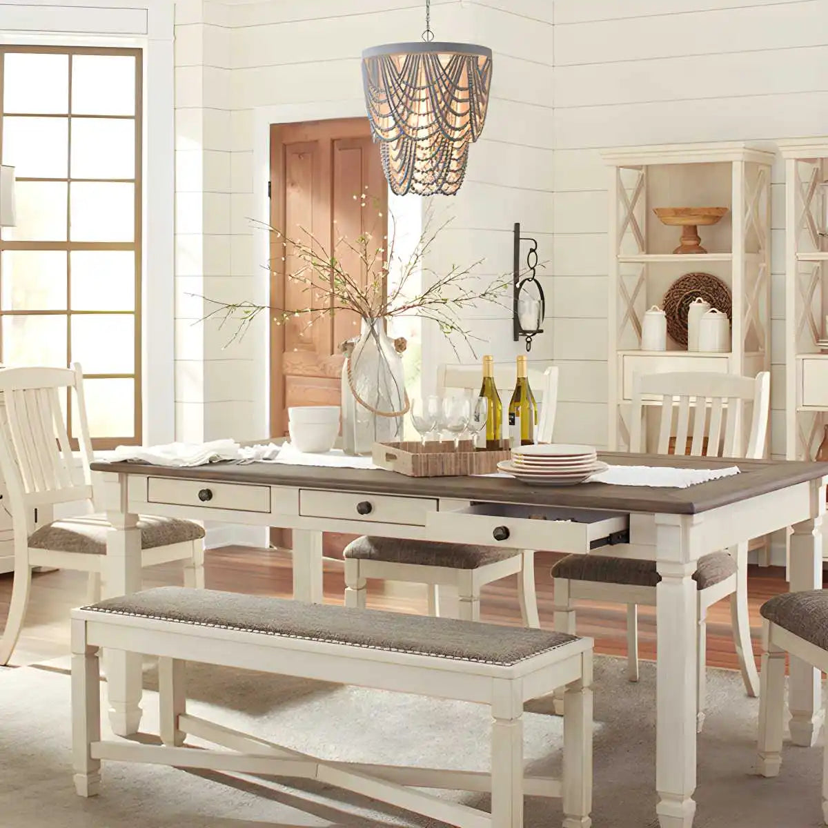 Antizer Retro Wooden Bead Chandelier for Dining Room