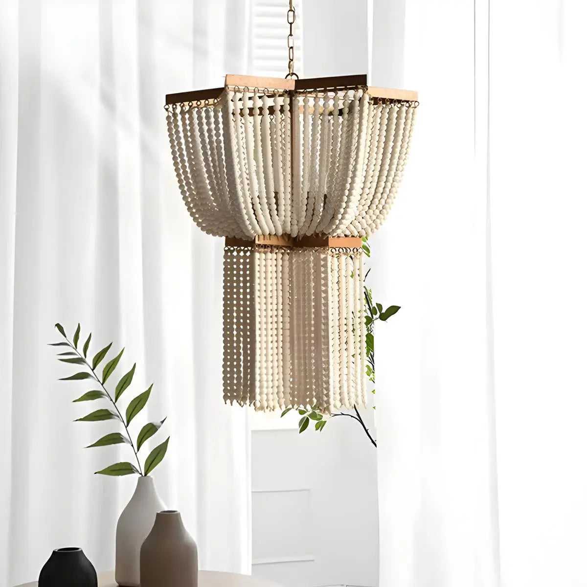 Antizer Retro Wooden Bead Chandelier for Dining Room