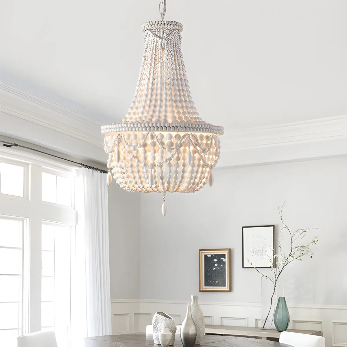 Antizer Retro Wooden Bead Chandelier for Dining Room