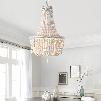 Antizer Retro Wooden Bead Chandelier