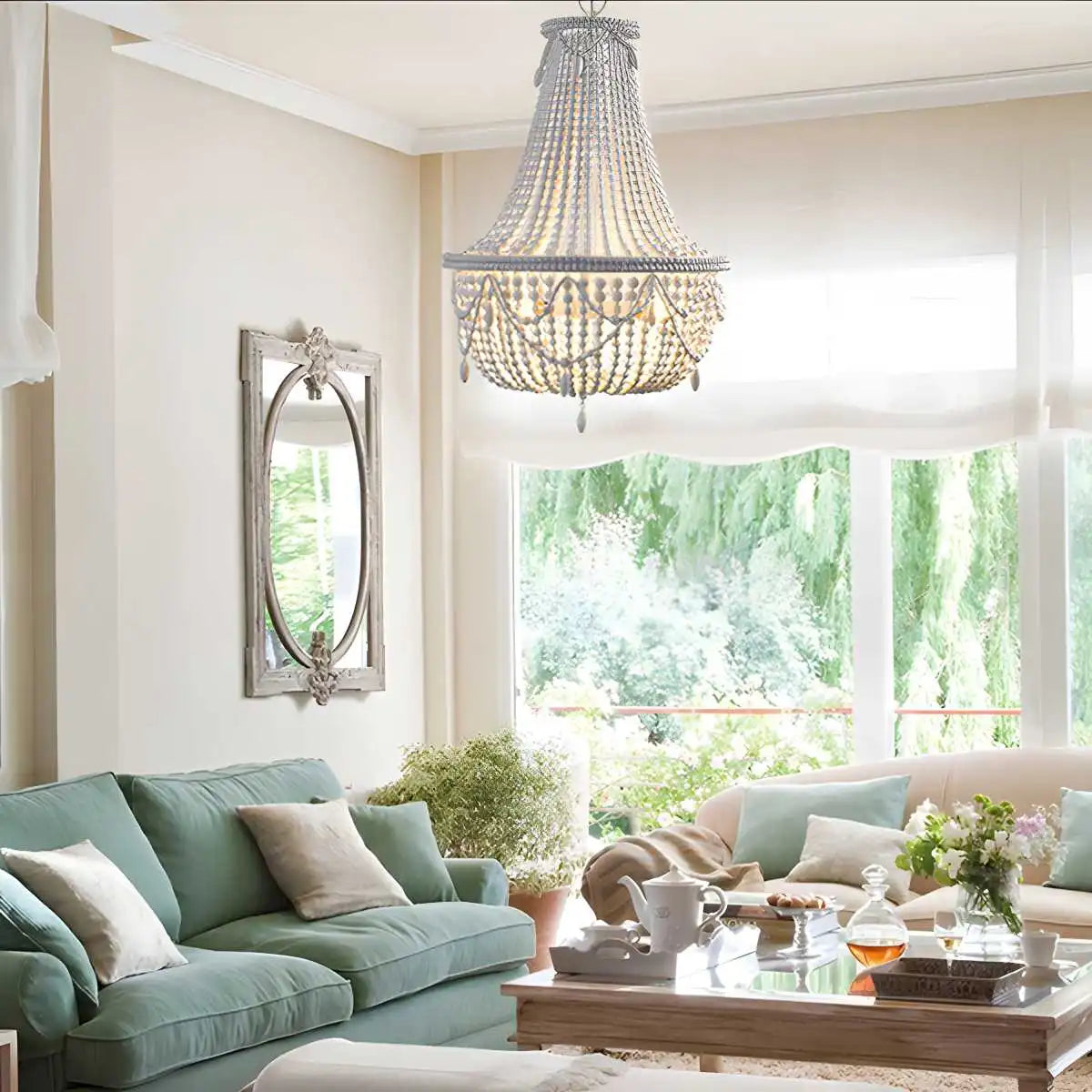Antizer Retro Wooden Bead Chandelier for Dining Room