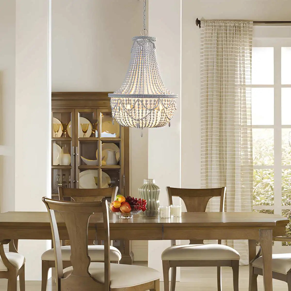 Antizer Retro Wooden Bead Chandelier for Dining Room