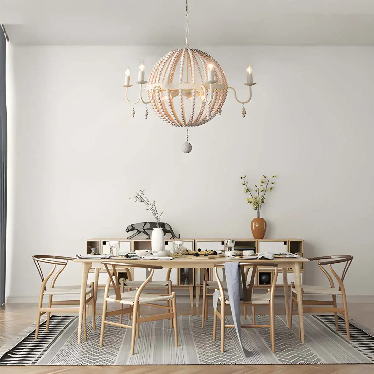 Antizer Retro Wooden Bead Chandelier for Dining Room