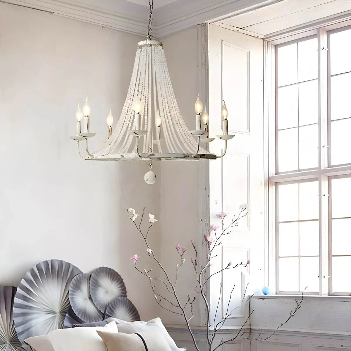 Antizer Retro Wooden Bead Chandelier for Dining Room
