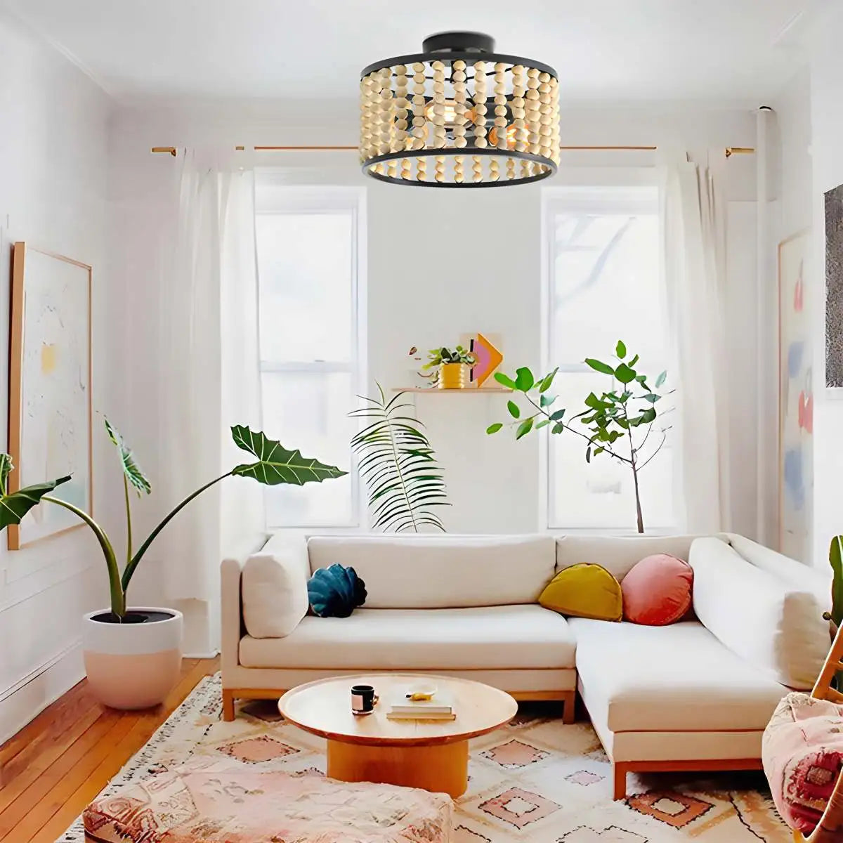 Antizer Retro Wooden Bead Chandelier for Dining Room