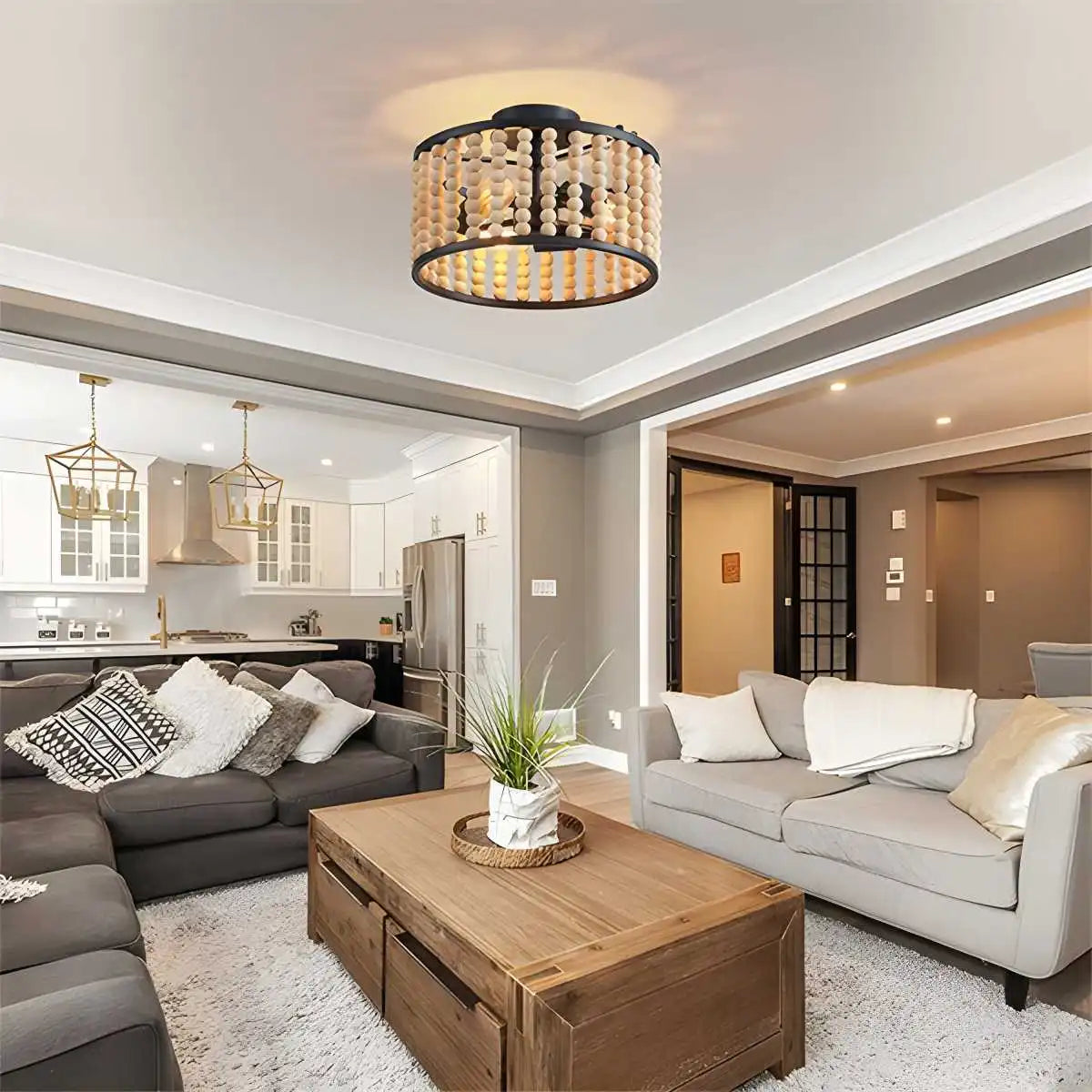 Antizer Retro Wooden Bead Chandelier for Dining Room