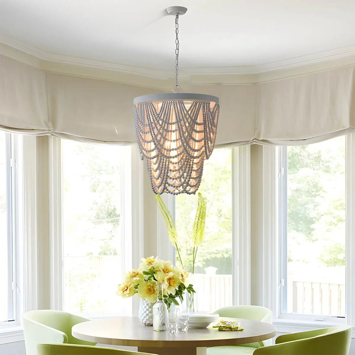 Antizer Retro Wooden Bead Chandelier for Dining Room