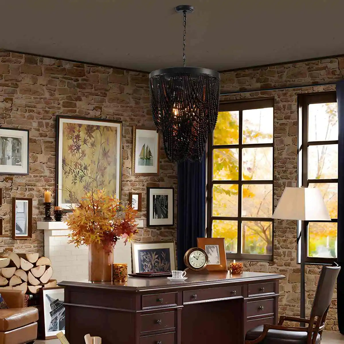 Antizer Retro Wooden Bead Chandelier for Dining Room