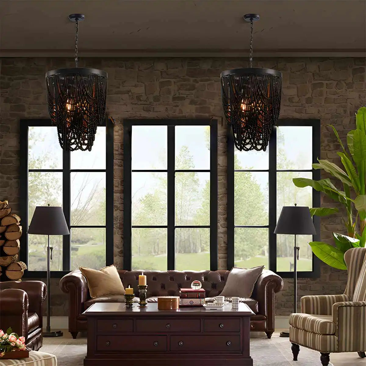 Antizer Retro Wooden Bead Chandelier for Dining Room