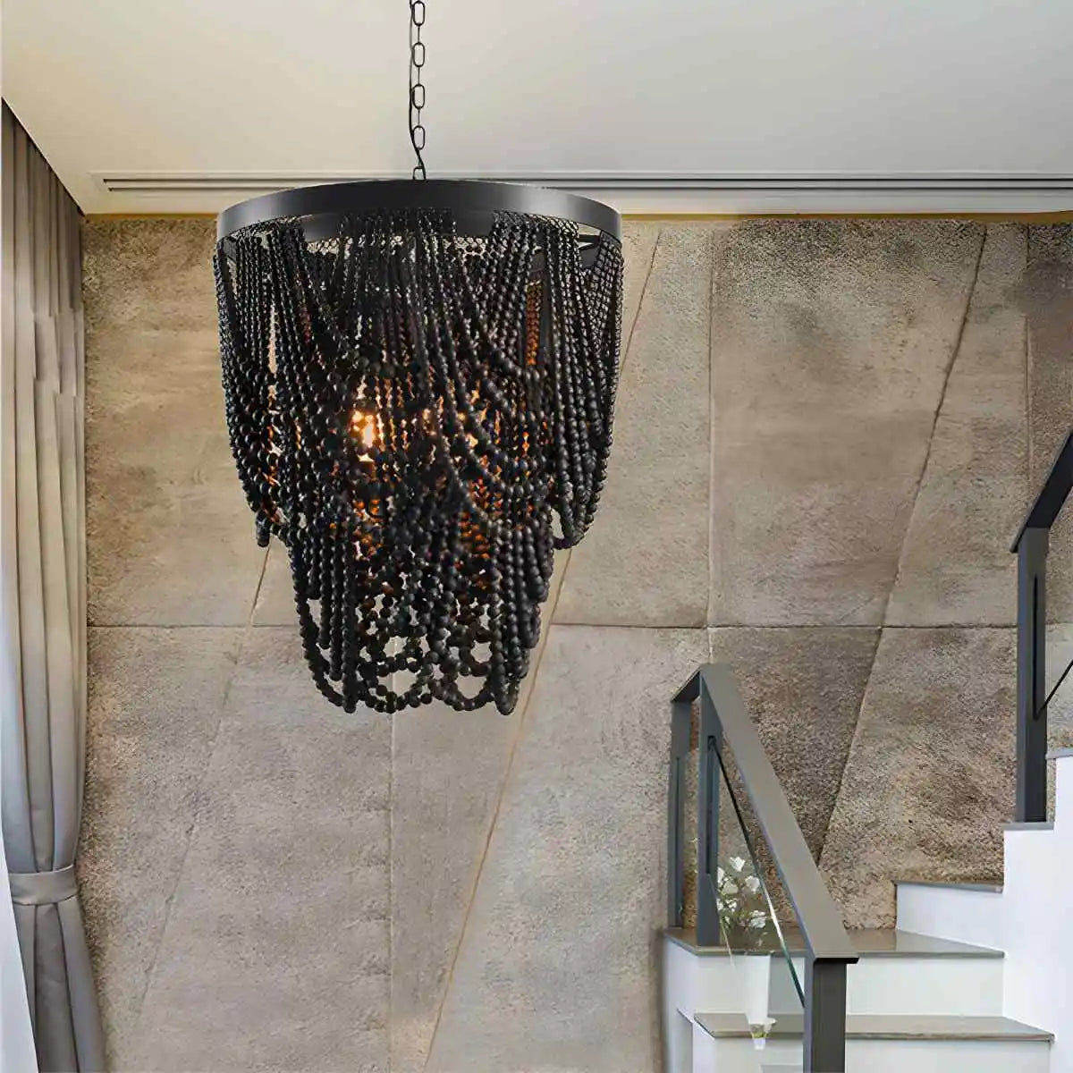 Antizer Retro Wooden Bead Chandelier for Dining Room