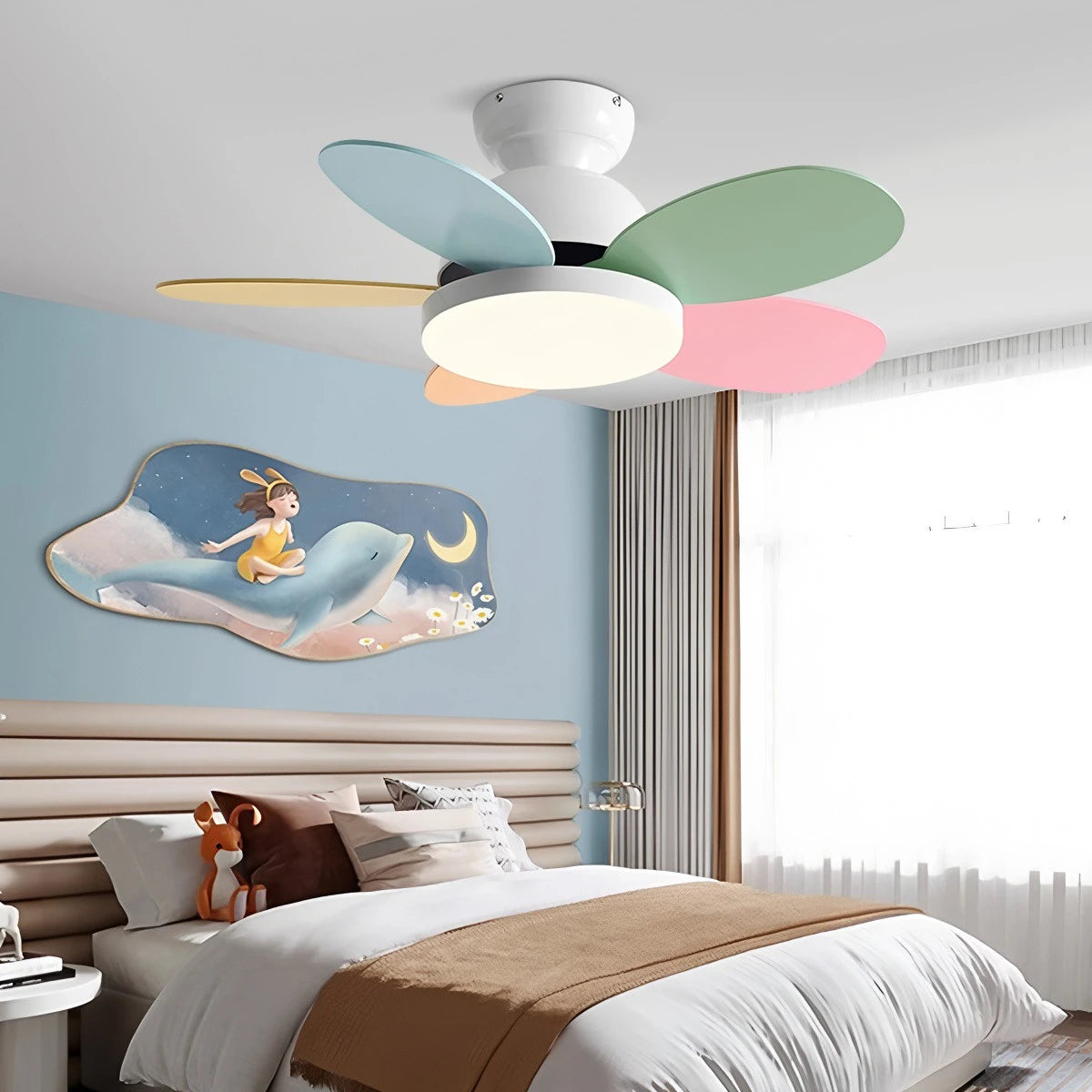 Antizer Scandi Wood Ceiling Fan Lamp for Children’s Room