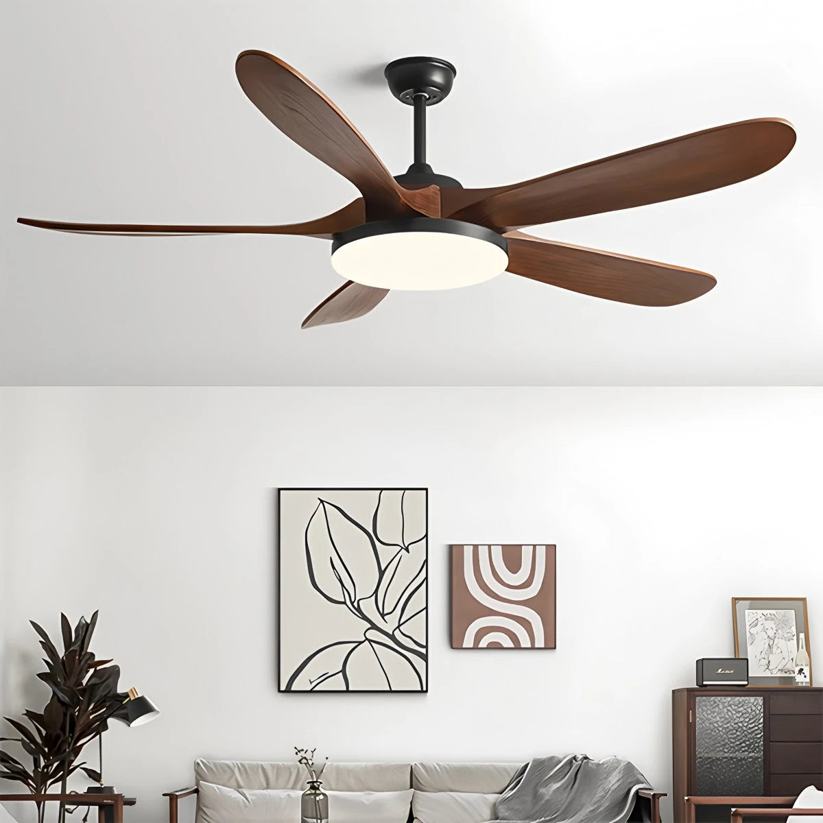 Antizer 5-leaf Solid Wood Ceiling Fan Light