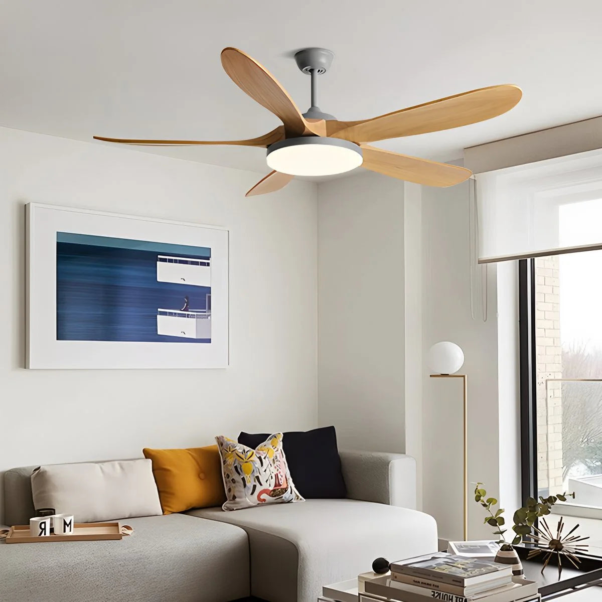 Antizer 5-leaf Solid Wood Ceiling Fan Light
