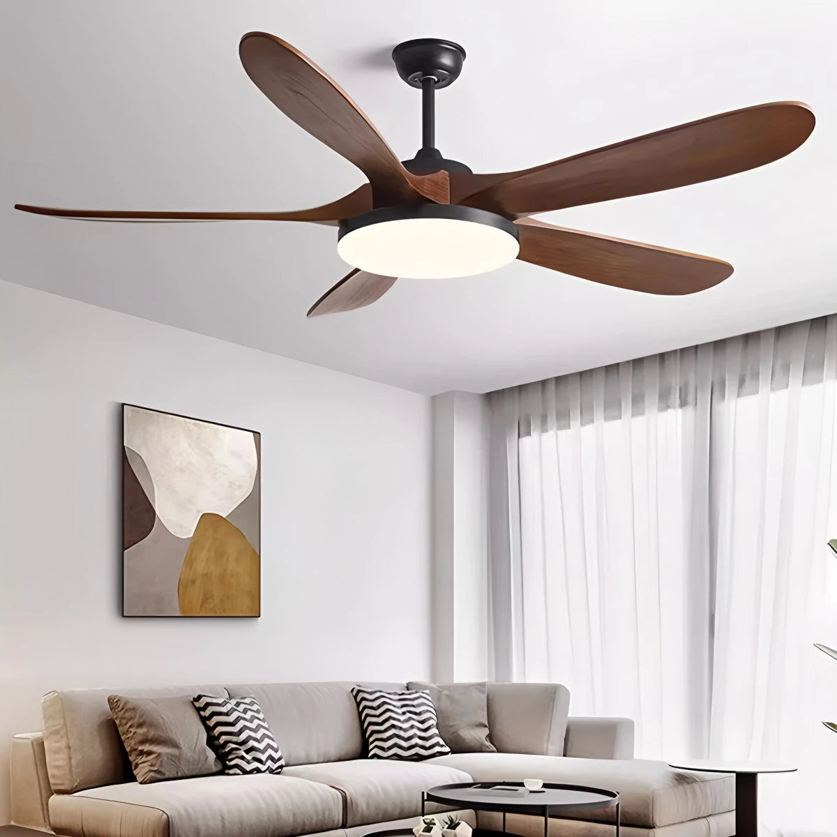 Antizer 5-leaf Solid Wood Ceiling Fan Light
