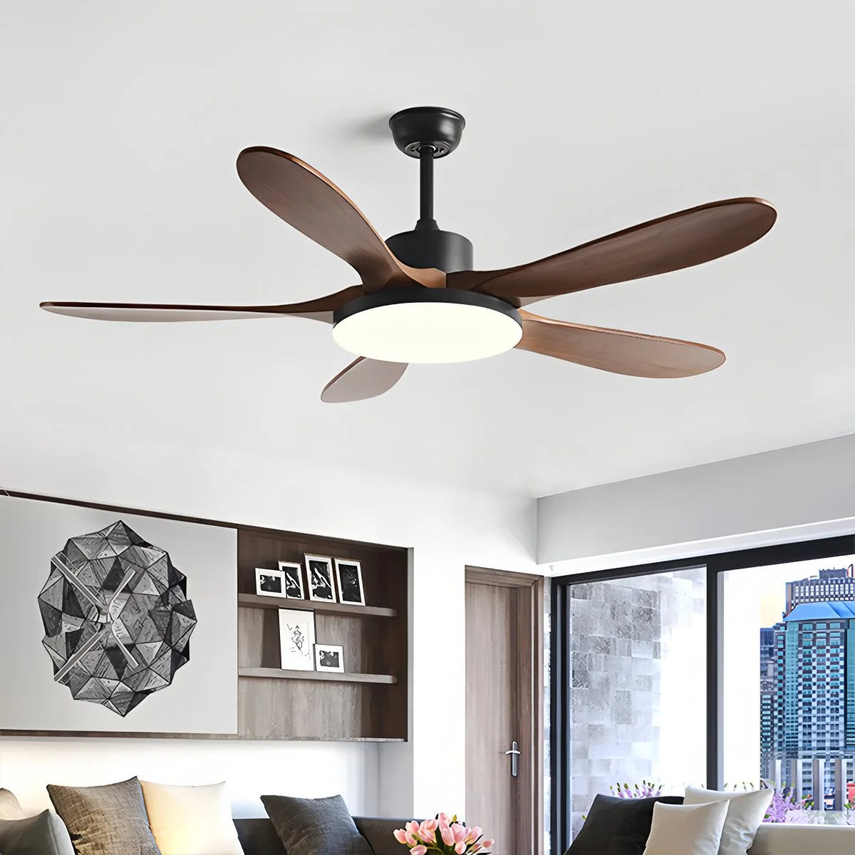 Antizer 5-leaf Solid Wood Ceiling Fan Light