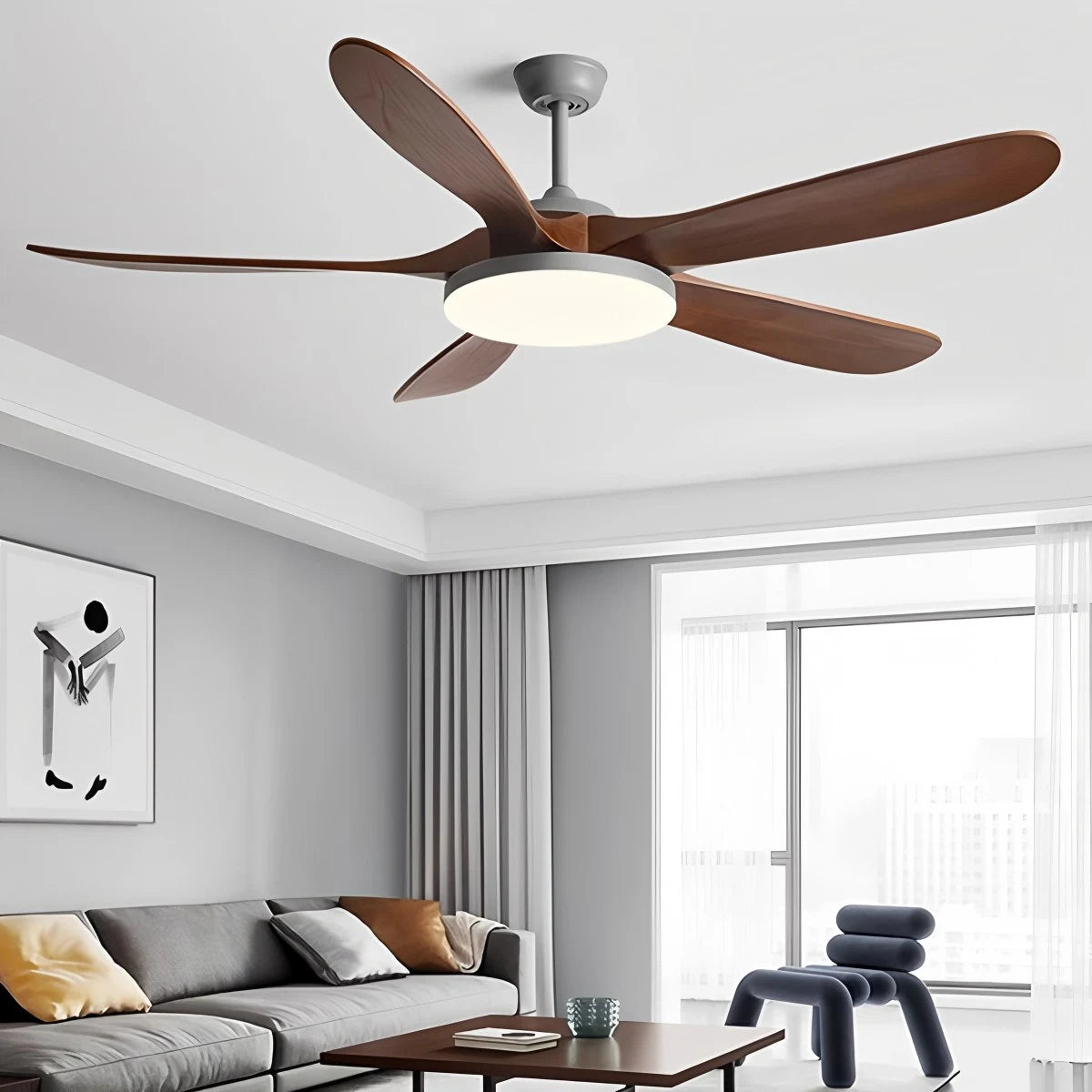 Antizer 5-leaf Solid Wood Ceiling Fan Light