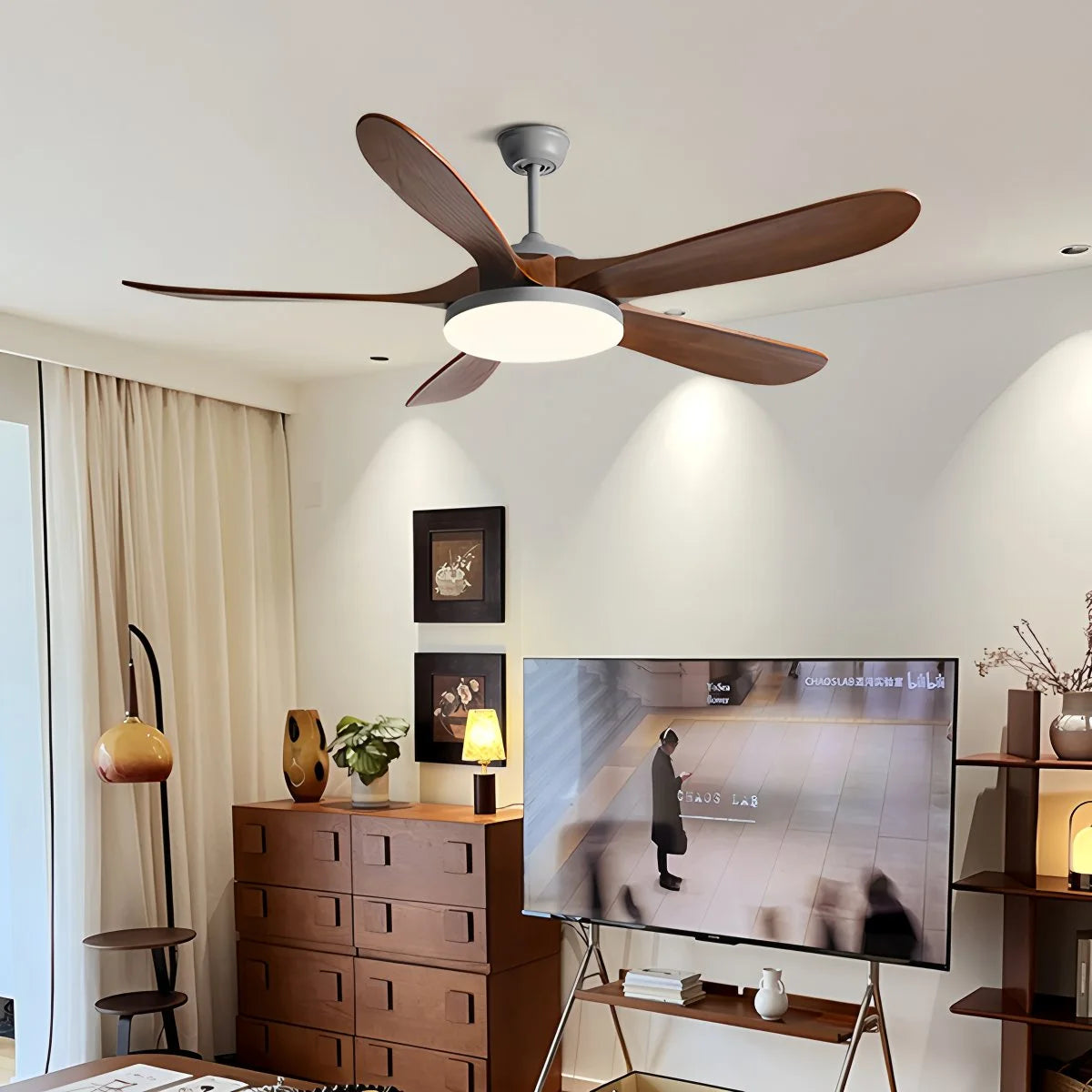 Antizer 5-leaf Solid Wood Ceiling Fan Light
