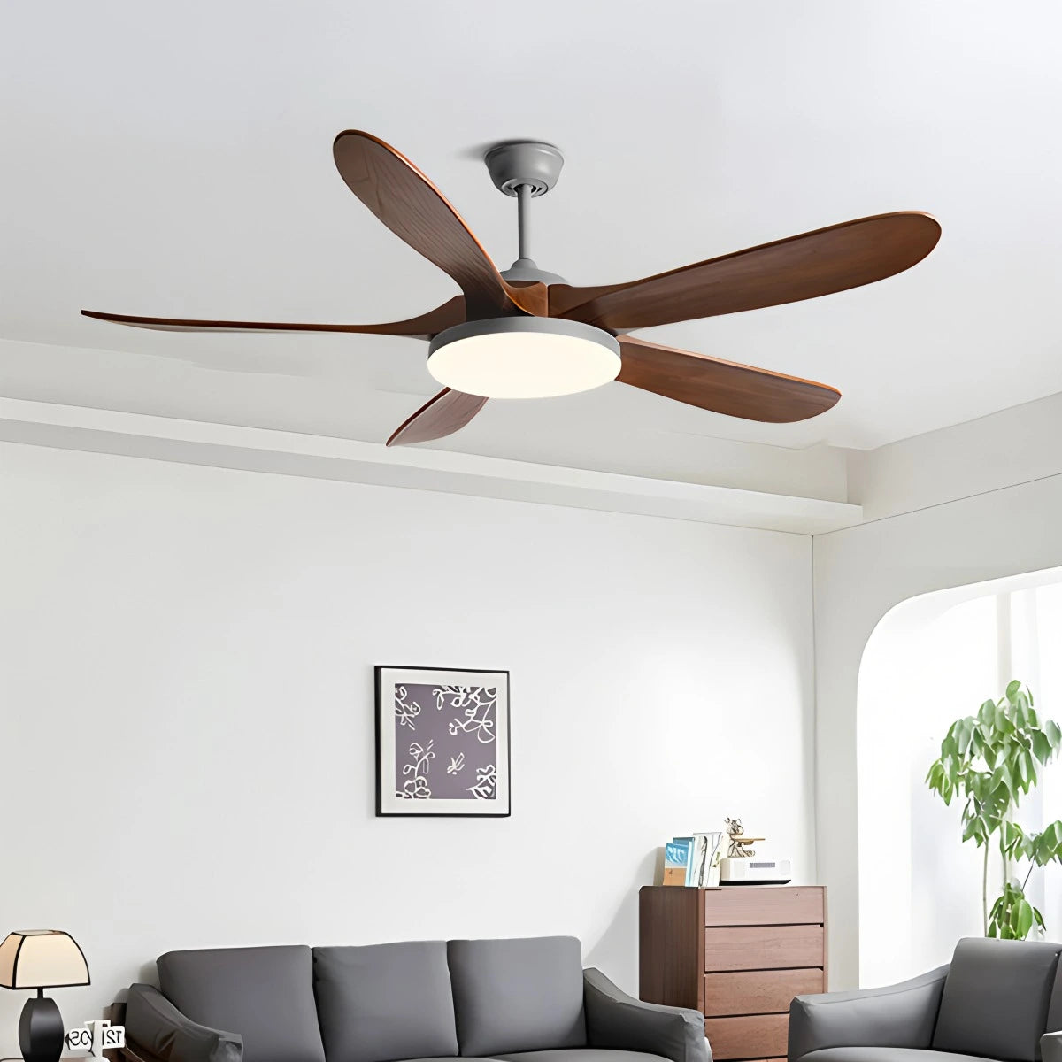 Antizer 5-leaf Solid Wood Ceiling Fan Light