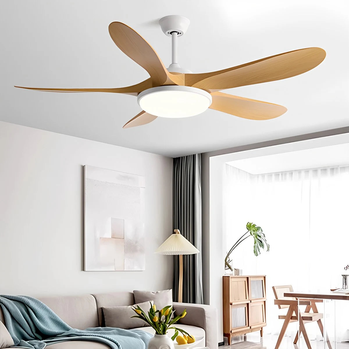 Antizer 5-leaf Solid Wood Ceiling Fan Light