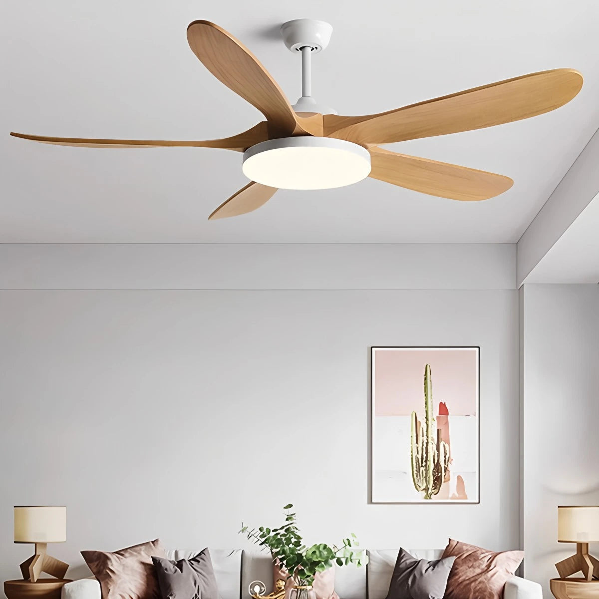 Antizer 5-leaf Solid Wood Ceiling Fan Light