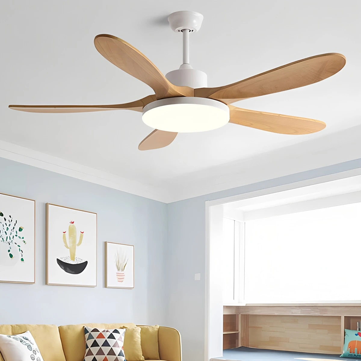 Antizer 5-leaf Solid Wood Ceiling Fan Light