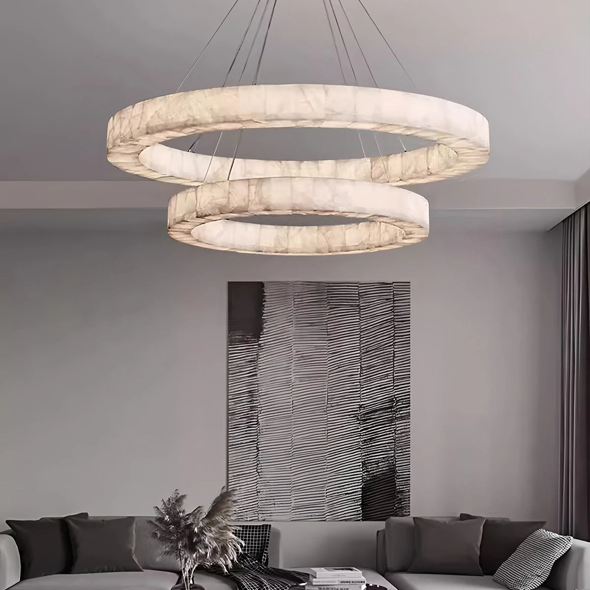 Antizer Teva Round Spanish Alabaster Chandelier for Living Room