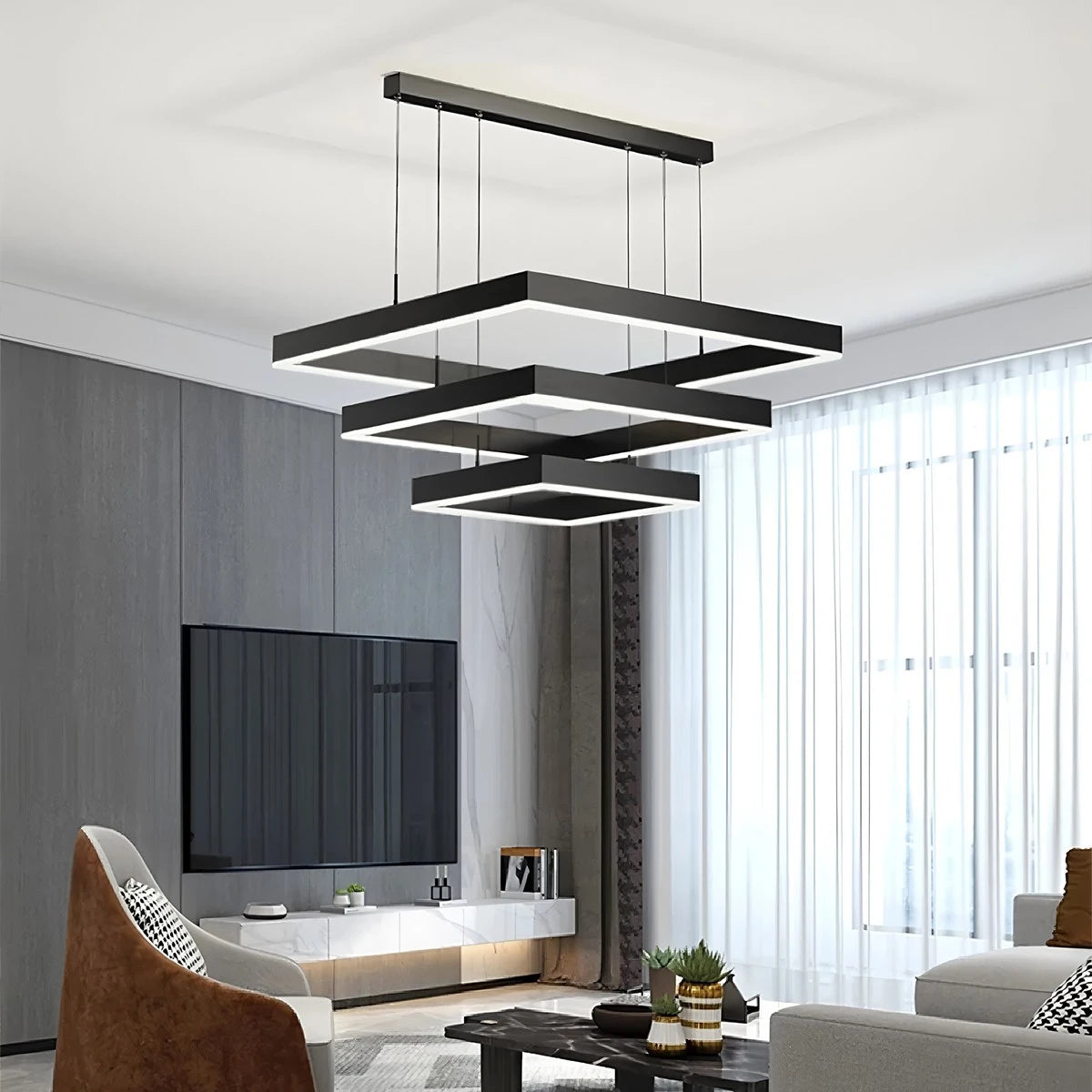 Antizer Tiered Black Square Pendant Lamp for Living Room