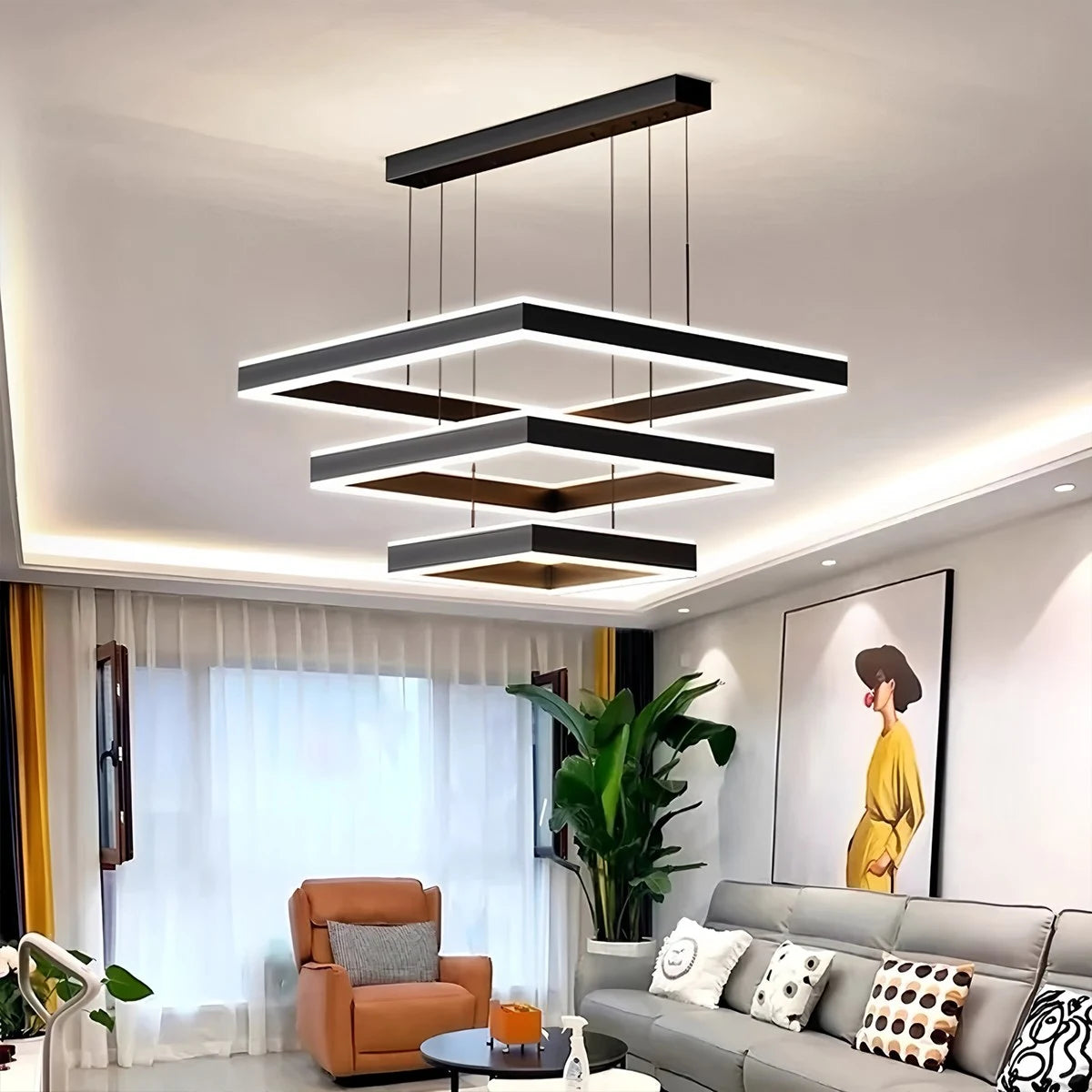Antizer Tiered Black Square Pendant Lamp for Living Room