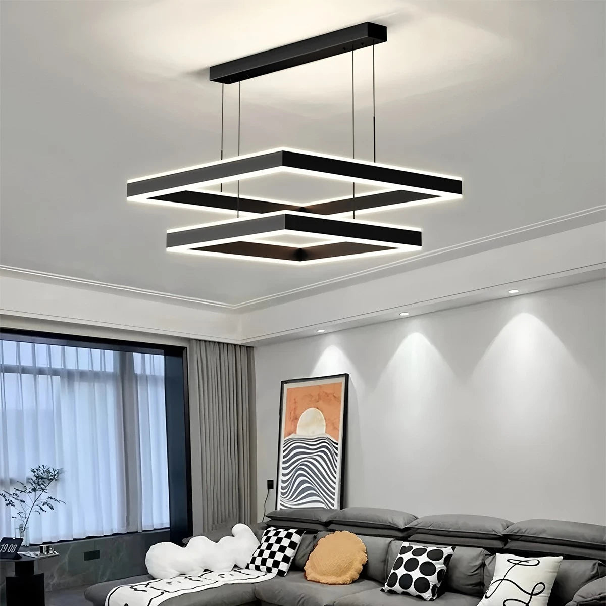 Antizer Tiered Black Square Pendant Lamp for Living Room