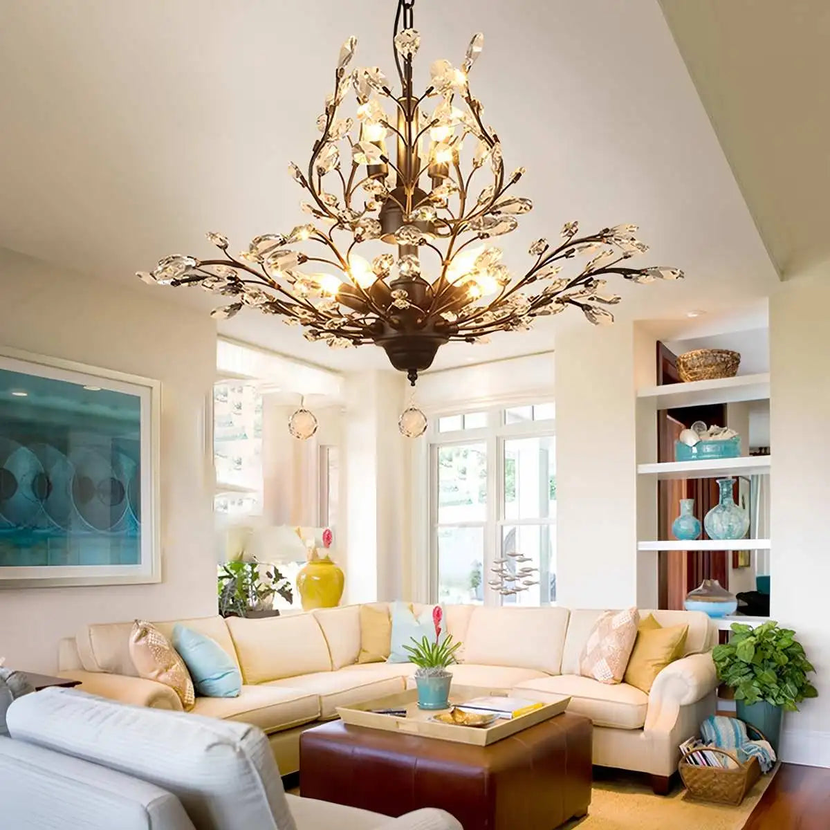 Antizer Tree Branch Crystal Chandelier for Living Room