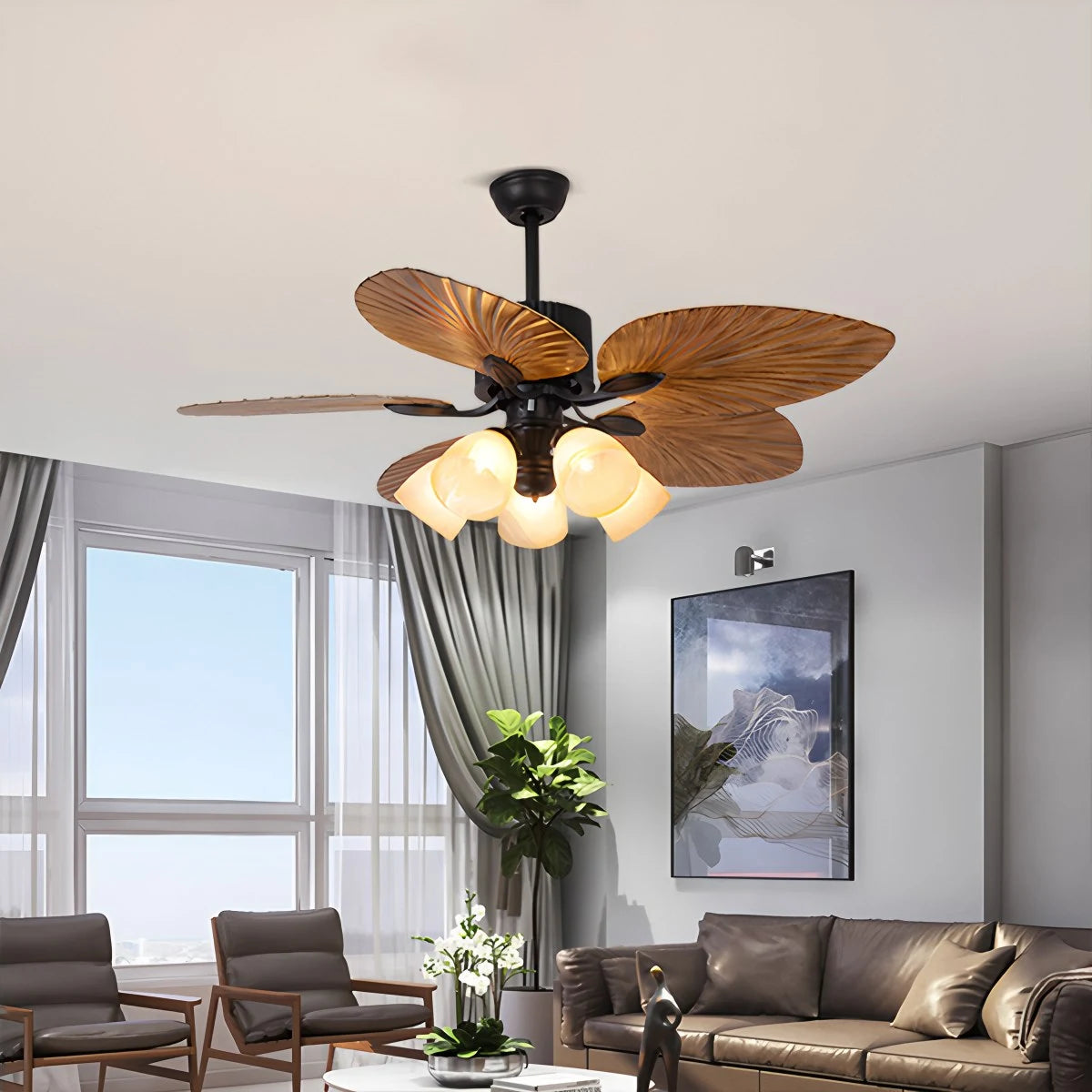 Antizer Tropical Palm Leaves Ceiling Fan with Light