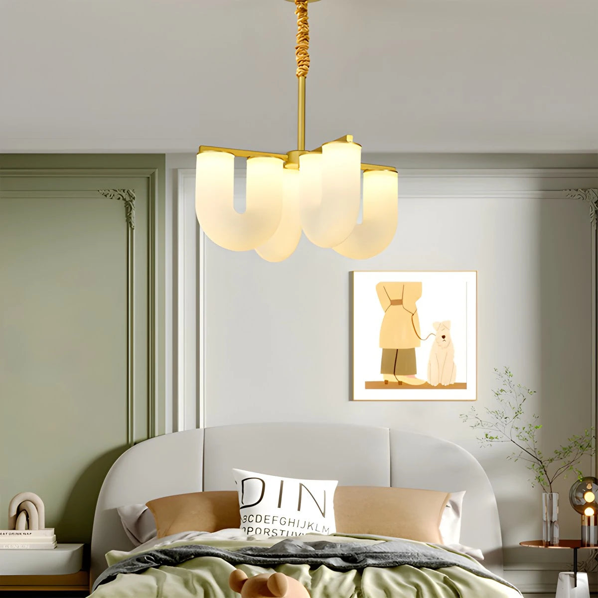 Antizer U-Shaped Milk Glass Chandelier