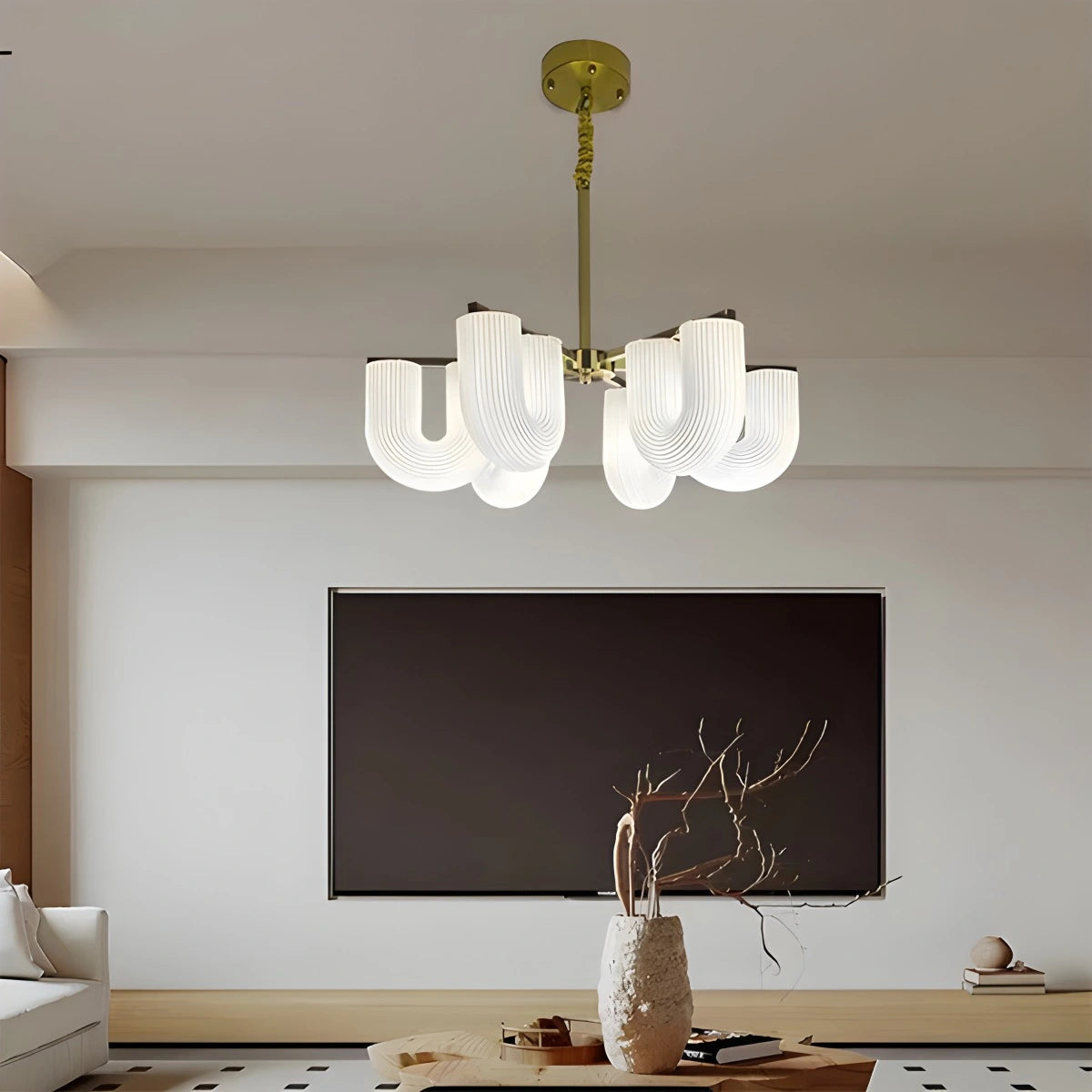 Antizer U-Shaped Milk Glass Chandelier